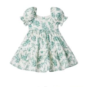 Janie & Jack Green Toile Puff Sleeve Dress size 12